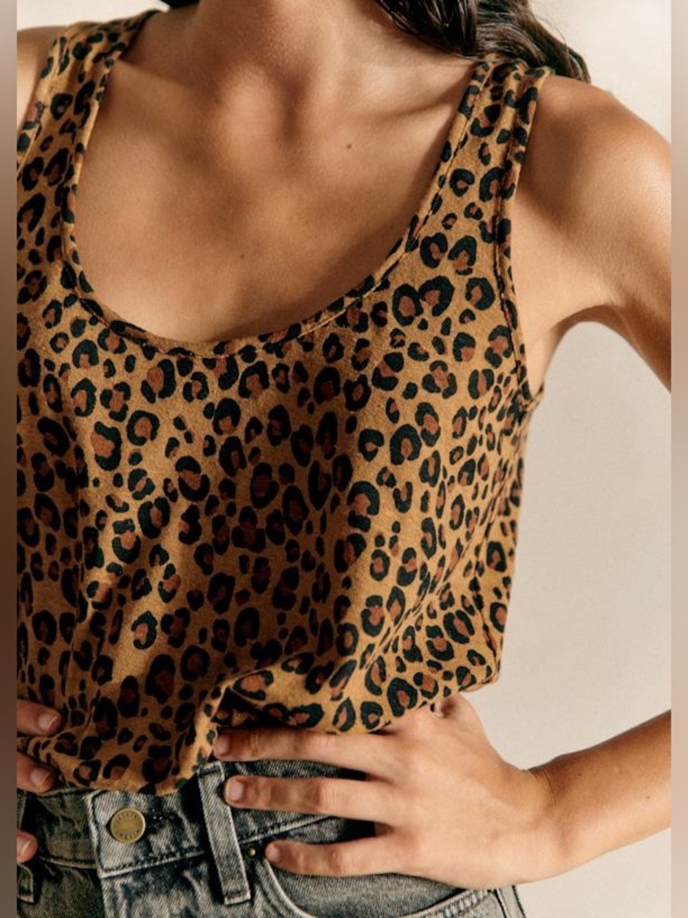 Sezane Leopard Print John Tank Top Linen Blend Size S fall chic 90s preppy